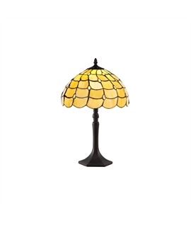 Donohue 1 Light Octagonal Table Lamp E27 With 30cm Tiffany Shade, Beige-Clear Crystal-Aged Antique Brass