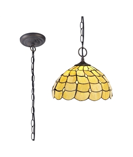 Donohue 2 Light Downlighter Pendant E27 With 30cm Tiffany Shade, Beige-Clear Crystal-Aged Antique Brass