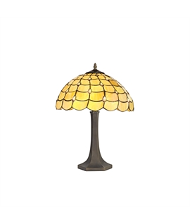 Donohue 2 Light Octagonal Table Lamp E27 With 40cm Tiffany Shade, Beige-Clear Crystal-Aged Antique Brass