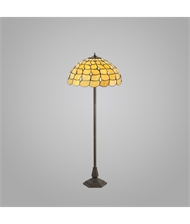 Donohue 2 Light Octagonal Floor Lamp E27 With 50cm Tiffany Shade, Beige-Clear Crystal-Aged Antique Brass