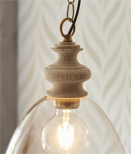 Glass Shade Pendant with Ash Wood & Brass Detailing