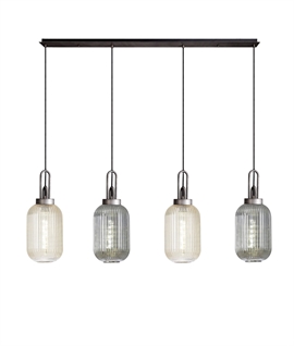 Linear 4 Light Pendant - Aged Pewter & Tubular Ribbed Glass Shades