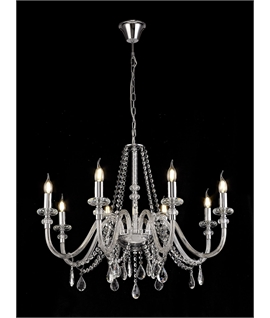 Gartner Chandelier Pendant, 8 Light E14, Polished Chrome-Clear Glass-Crystal, (ITEM REQUIRES CONSTRUCTION-CONNECTION)