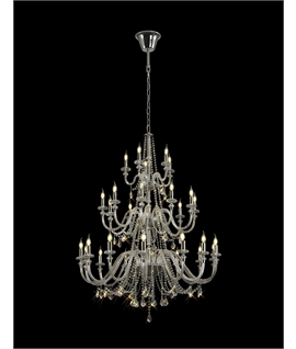 Gartner 3 Tier Chandelier, 29 Light E14, Polished Chrome-Clear Glass-Crystal, (ITEM REQUIRES CONSTRUCTION-CONNECTION), Item Weight: 23.8kg