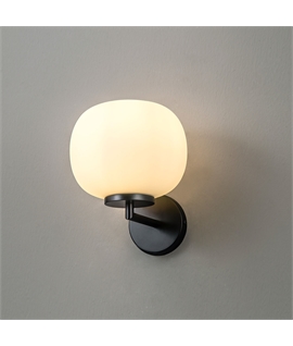 Glo Sphere Small Oval Ball Wall Light 1 Light E27 Matt Black Base With Frosted White Glass Globe