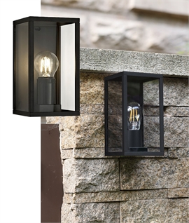 Graphite Black & Clear Glass Flush Lanter Wall Light - IP54