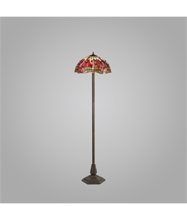 Grosjean 2 Light Octagonal Floor Lamp E27 With 40cm Tiffany Shade, Purple-Pink-Crystal-Aged Antique Brass