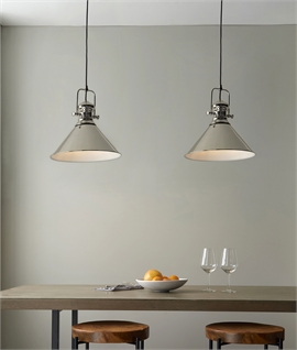 Industrial Bright Nickel Pendant With Conical Shade