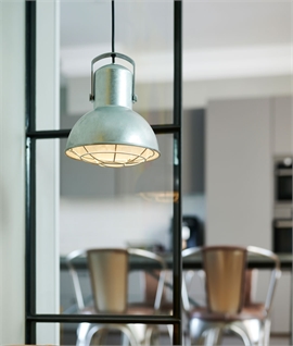 Galvanised Industrial Style Pendant with Cage Design - 2 Sizes