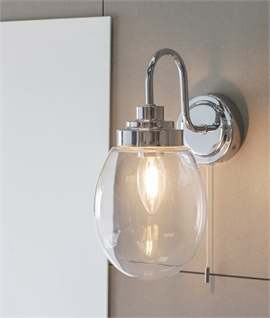 IP44 Chrome Swan Neck Bathroom Wall Light with Oval Glass Shade