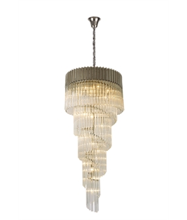 Jenson 70cm Pendant Round 5 Layer Spiral 23 Light E14, Polished Nickel-Clear Sculpted Glass, Item Weight: 57kg