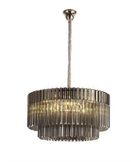 Jenson 80cm Pendant Round 12 Light E14, Polished Nickel - Smoke Sculpted Glass ,Item Weight: 25.4kg