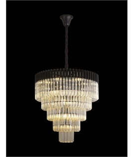 Jenson 80cm Pendant Round 5 Tier 19 Light E14, Matt Black - Cognac Sculpted Glass, Item Weight: 32.6kg