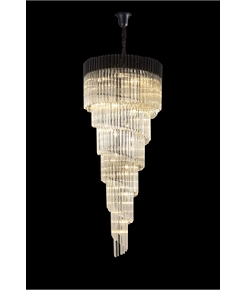 Jenson 90cm Pendant Round 7 Layer Spiral 31 Light E14, Matt Black - Cognac Sculpted Glass, Item Weight: 93kg