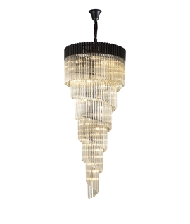 Jenson 90cm Pendant Round 7 Layer Spiral 31 Light E14, Matt Black - Cognac Sculpted Glass, Item Weight: 93kg