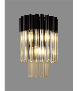 Jenson 27.5 x H41cm Wall 3 Light E14, Matt Black - Cognac Sculpted Glass