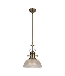 Latifi 1 Light Pendant E27 With 30cm Prismatic Glass Shade, Antique Brass-Clear