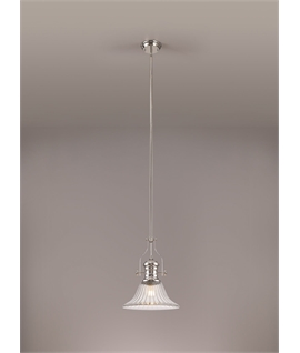 Latifi 1 Light Pendant E27 With 30cm Bell Glass Shade, Polished Nickel-Clear