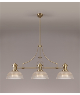 Latifi 3 Light Linear Pendant E27 With 30cm Prismatic Glass Shade, Antique Brass, Clear