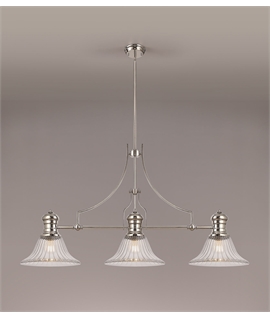 Latifi 3 Light Linear Pendant E27 With 30cm Bell Glass Shade, Polished Nickel, Clear