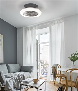 Modern Semi-Flush LED Ceiling Light with Integrated Fan - Steel Finish