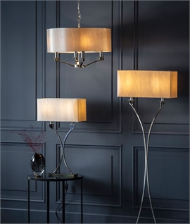 Twin Polished Nickel & Beige Shaded Table Lamp