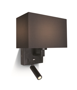 Black E27 Wall Hotel Range fitting with Black fabric shade and 3W LED, IP20.