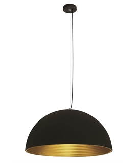 Black-Brass E27 20W Aluminium Bowl Shade pendant with 160cm supension, IP20.