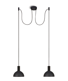 Black 2x10W E27 pendant with black shade.