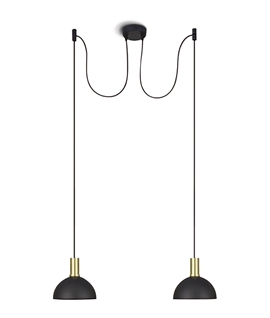 Brushed Brass 2x10W E27 pendant with black shade.
