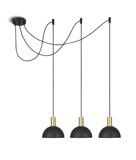 Brushed Brass 3x10W E27 pendant with black shade.