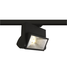 Black 40W COB LED track spot with, ideal for
shops and showrooms.