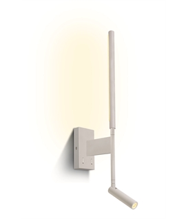 White 3W COB LED +6W backlight bedside adjustable fitting with 2 switches, IP20.