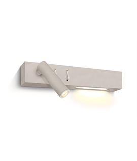White 3W COB LED +6W left side light bedside adjustable fitting with 2 switches, IP20.