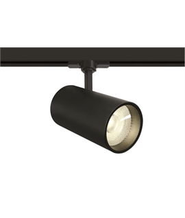 Black 30W track spot with COB LED, ideal forshops and showrooms.