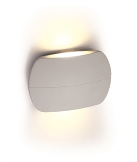 White 2x3W LED wall light, IP54, ideal for both indoor and outdoor
installation.