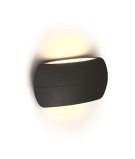 Anthracite 2x6W LED wall light, IP54, ideal for both indoor and outdoor
installation.