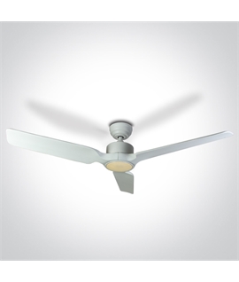 White Rod mounted ceiling fan complete with white wood blades.