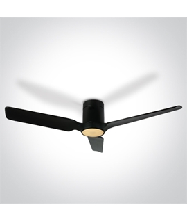 Black Ceiling mounted fan complete with black wood blades.