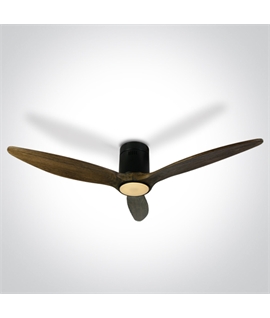 Black Ceiling mounted fan complete with dark wood blades.