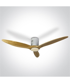 White Ceiling mounted fan complete with light wood blades.