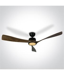 Black Rod mounted ceiling fan complete with dark wood blades.