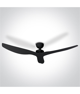 Black Rod mounted ceiling fan with black ABS blades.