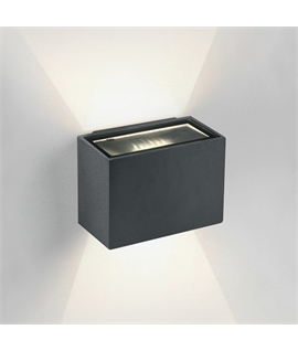 Anthracite 2x3W LED wall light, IP54, ideal for both indoor and outdoor
installation.