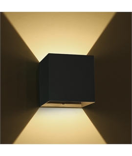 Black 2x3W LED wall light, IP54, ideal for both indoor and outdoor
installation.