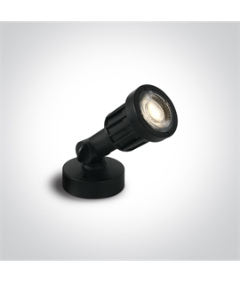 Black 5W LED spot, IP65, supplied with spike, for garden illumination.