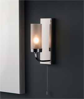 Bathroom Chrome and Frosted Tubular Glass Wall Light - Switched