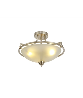 Palmer Semi Flush Ceiling, 3 Light E27, Satin Nickel-Frosted Glass