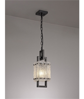 Piquet Small Square Pendant, 1 Light E27, Matt Black-Crystal Sand Glass