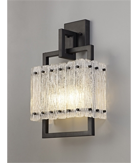 Piquet Wall Lamp, 2 Light E27, Matt Black-Crystal Sand Glass